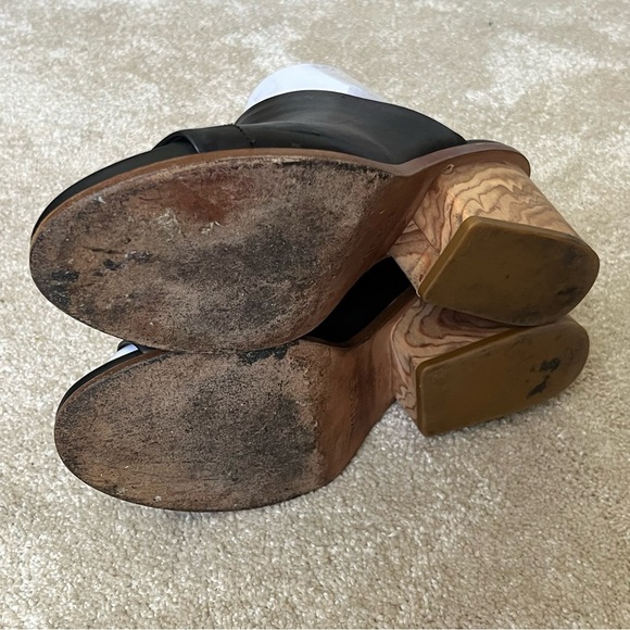 Vince Leather Peep Toe Wedge Sandals Mules-Black-Womens 8.5-Designer-Classic-EUC - Picture 12 of 14